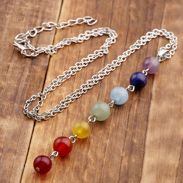Handmade Selenite Crystal Point 7 Chakra Gemstone Pendant Necklace – Reiki Healing Jewelry With Multi-Gemstones