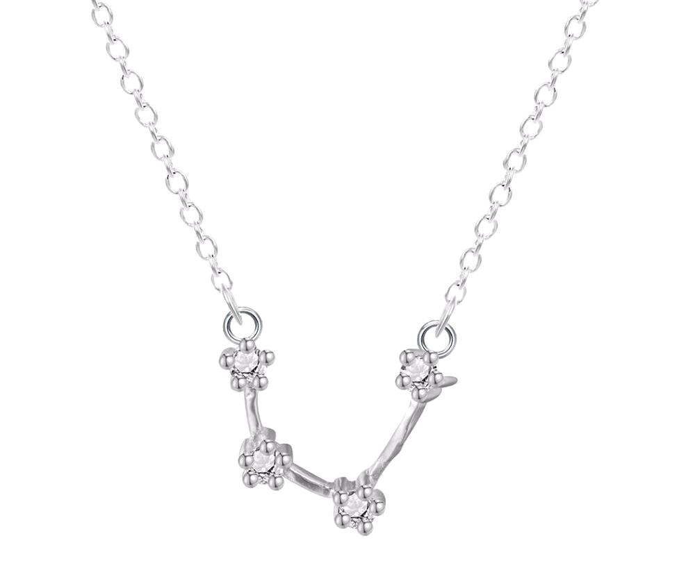 Aquarius Constellation Women's Necklace Zodiac Pendant Silver Chain