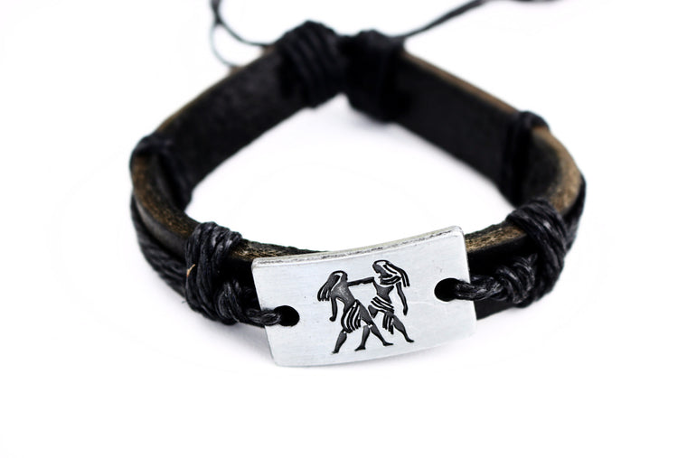 Gemini Leather Cuff Black Bracelet