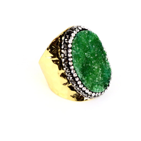 Green Druzy Agate Ring