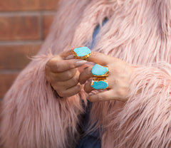 Raw Blue Turquoise Cuff Gold Ring
