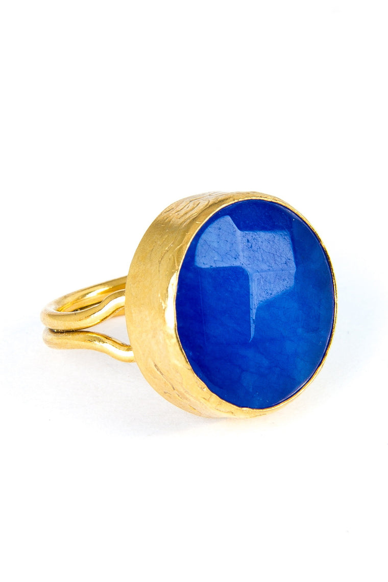 Blue Agate Gemstone Gold Ring