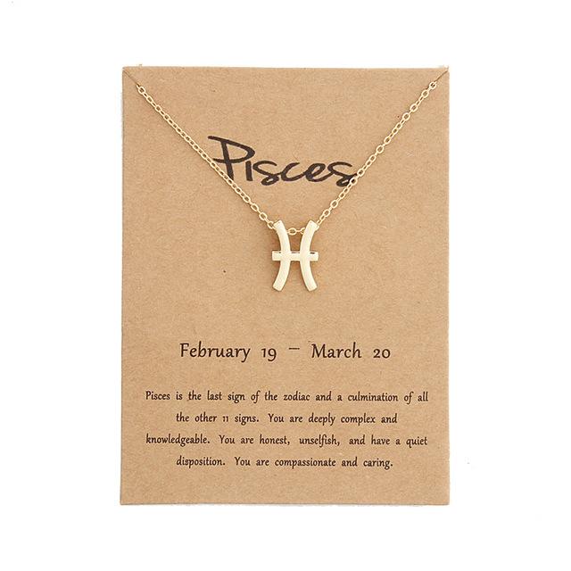 Pisces Zodiac Sign Necklace Gold