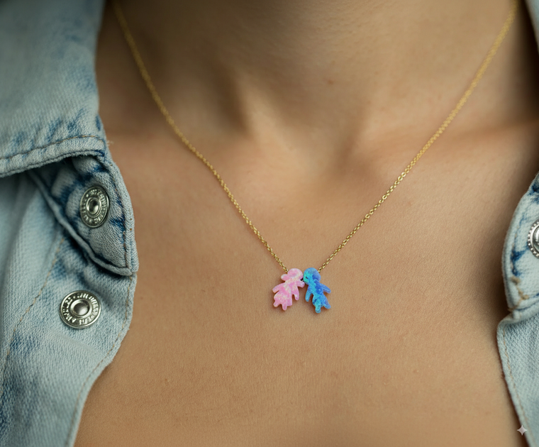 Boy & Girl Women's Necklace with Opal Pendant Sterling Silver Chain