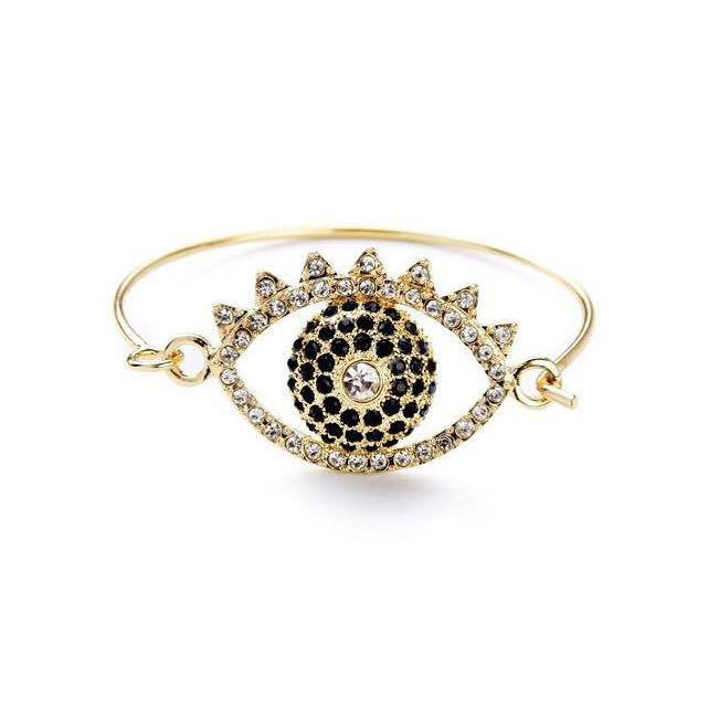 Evil Eye Bangle Bracelet with Rhinestones - Lulugem.com