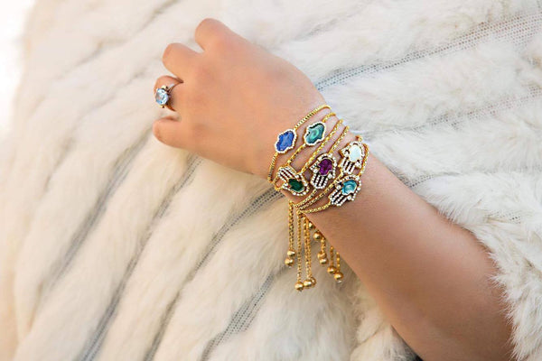 Hamsa Sapphire Blue Gold Bracelet
