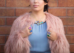 Grey Druzy Agate Hexagon Handmade Necklace: