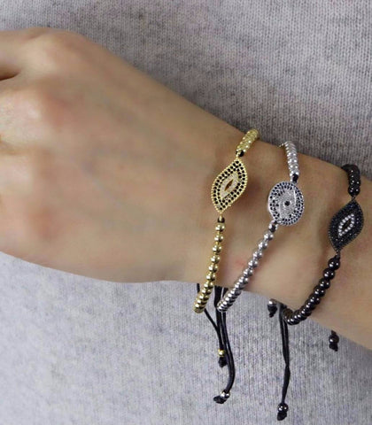 Evil Eye Gold Beaded Macrame Bracelet