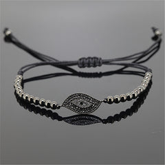 Evil Eye Black Beaded Macrame Bracelet