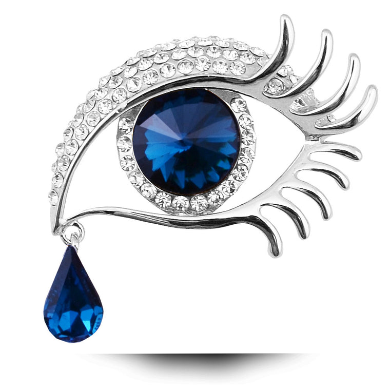 Blue Eye TearDrop Silver Brooch