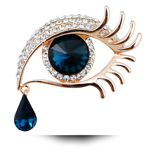 Blue Eye TearDrop Gold Brooch