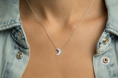 Crescent Moon Women's Necklace White Opal Pendant Sterling Silver Chain