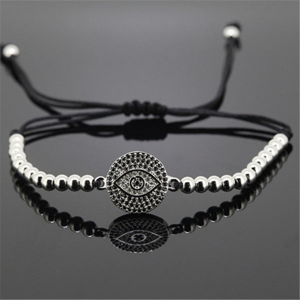 Men's Evil Eye Silver Beaded Bracelet - Lulugem.com