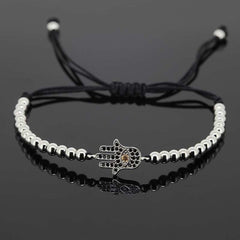 Hamsa Silver Beaded Macrame Bracelet