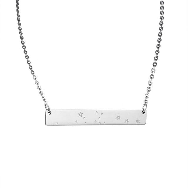 Aquarius Constellation Women's Necklace Zodiac Bar Pendant Silver Chain