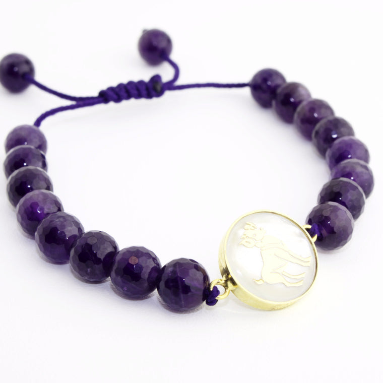 Aries Amethyst Macrame Zodiac Bracelet