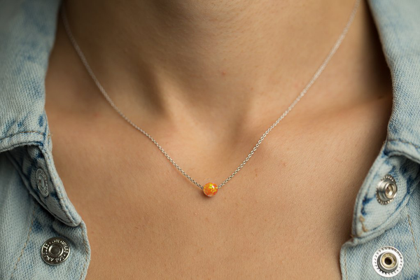 World Women's Necklace with Fire Opal Sun Pendant Sterling Silver Chain