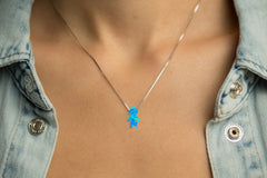 Boy Pendant Blue Opal Women's Necklace Sterling Silver Chain