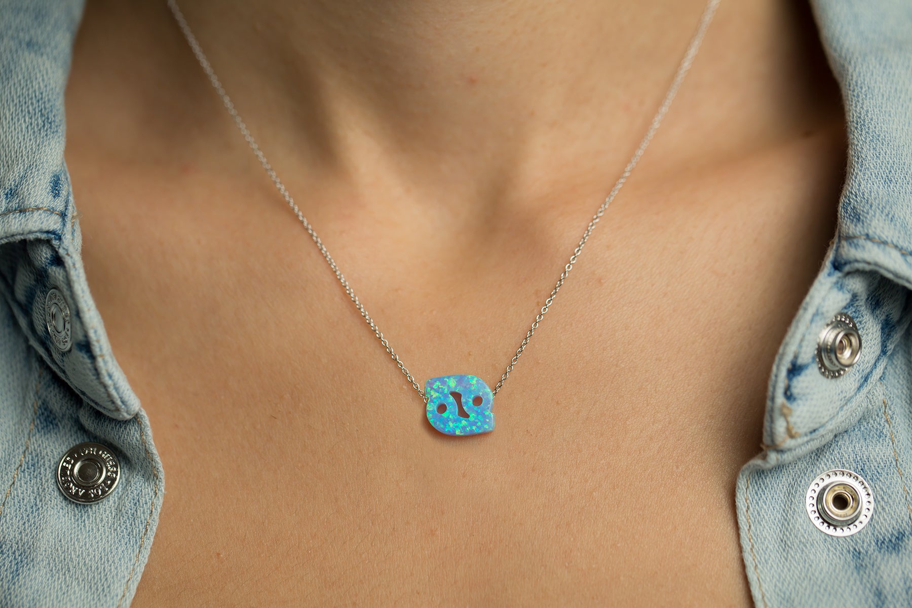 Cancer Women's Necklace Blue Opal Zodiac Pendant Sterling Silver Chain