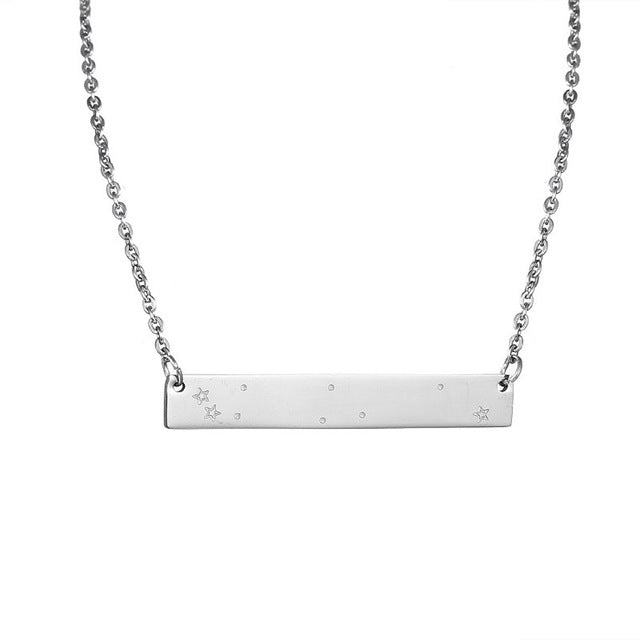 Gemini Constellation Women's Necklace Zodiac Bar Pendant Silver Chain