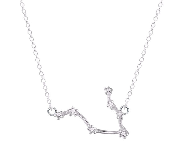 Gemini Constellation Women's Necklace Zodiac Pendant Silver Chain