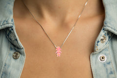 Pink Girl Opal Pendant Women's Necklace Sterling Silver Chain