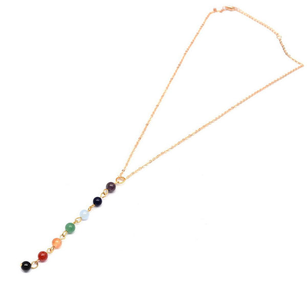 Reiki Chakra Gold Necklace Seven Healing Gemstone Beads