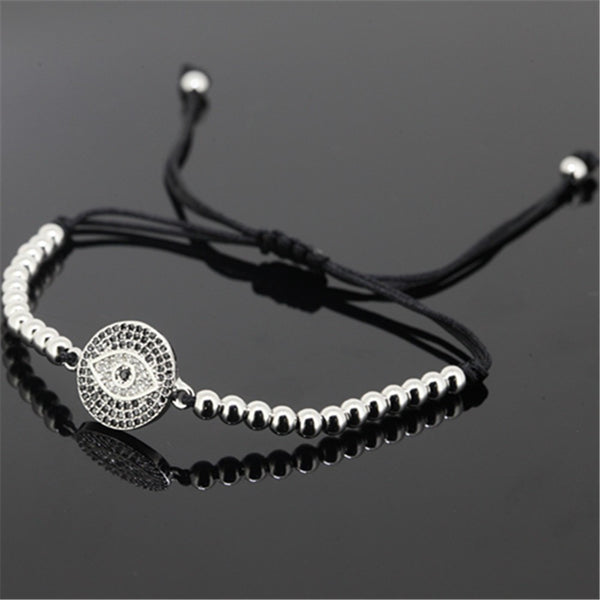 Men's Evil Eye Silver Beaded Bracelet - Lulugem.com