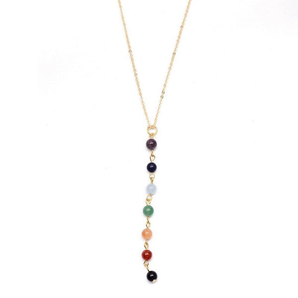 Reiki Chakra Gold Necklace Seven Healing Gemstone Beads