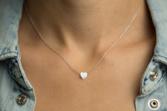 Heart Pendant Women's Necklace with White Opal Pendant Sterling Silver Chain