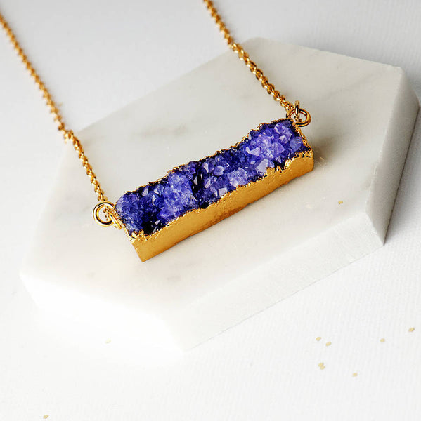 Purple Druzy Agate Bar Necklace