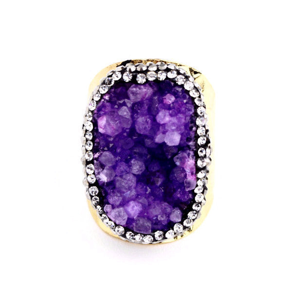 Purple Druzy Agate Gemstone Ring