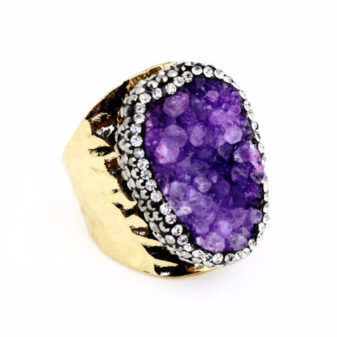 Purple Druzy Agate Gemstone Ring