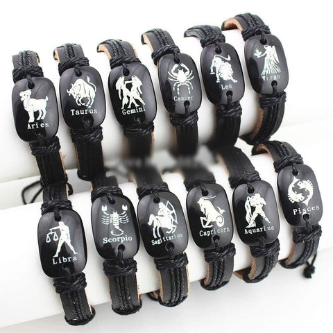 Virgo Zodiac Leather Cuff Black Bracelet