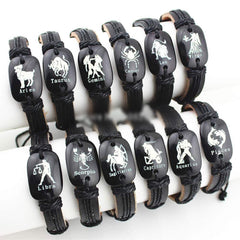 Virgo Zodiac Leather Cuff Black Bracelet