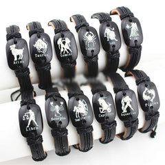 Aries Zodiac Leather Cuff Black Bracelet