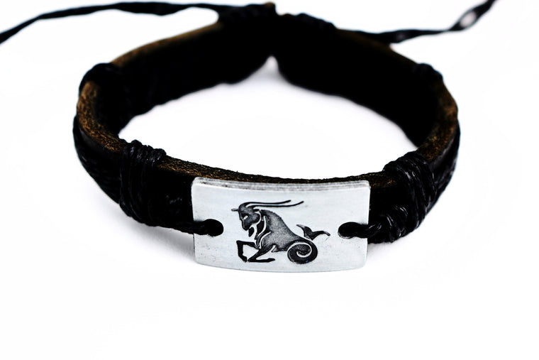 Capricorn Leather Cuff Black Bracelet