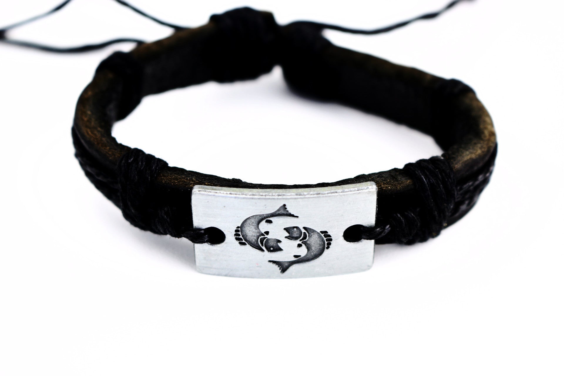 Pisces Leather Cuff Black Bracelet