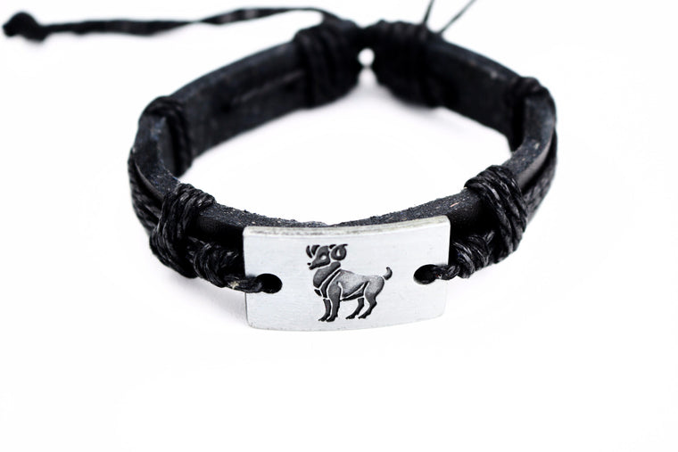 Aries Leather Cuff Black Bracelet