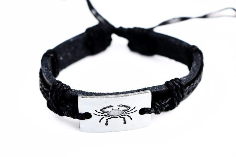 Cancer leather Cuff Black Bracelet