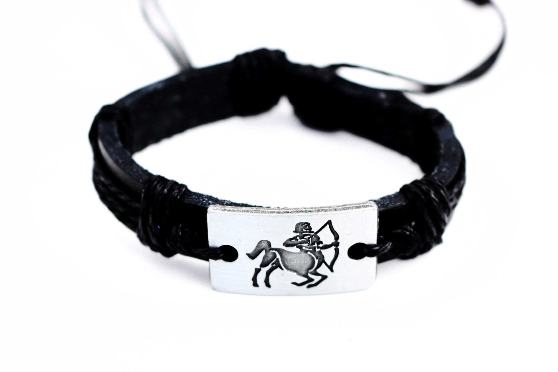 Sagittarius Leather Cuff Black Bracelet