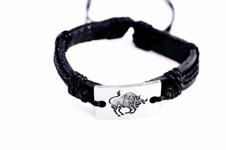 Taurus Leather Cuff Black Bracelet