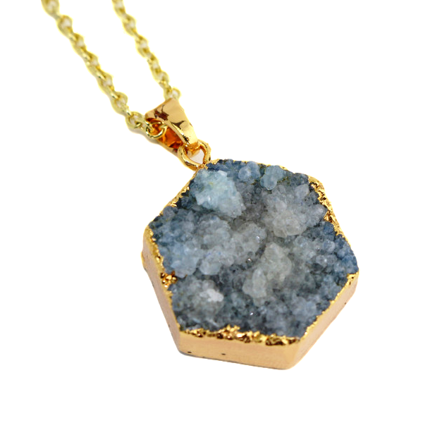 Grey Druzy Agate Hexagon Handmade Necklace: