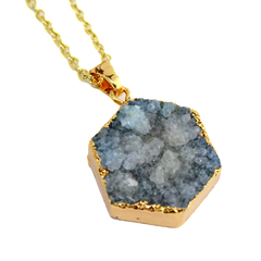 Grey Druzy Agate Hexagon Handmade Necklace: