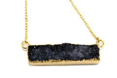 Black Druzy Agate Bar Necklace - Lulugem.com