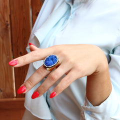 Blue Druzy Agate Cuff Ring - Lulugem.com