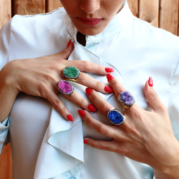 Pink Druzy Agate Gemstone Ring