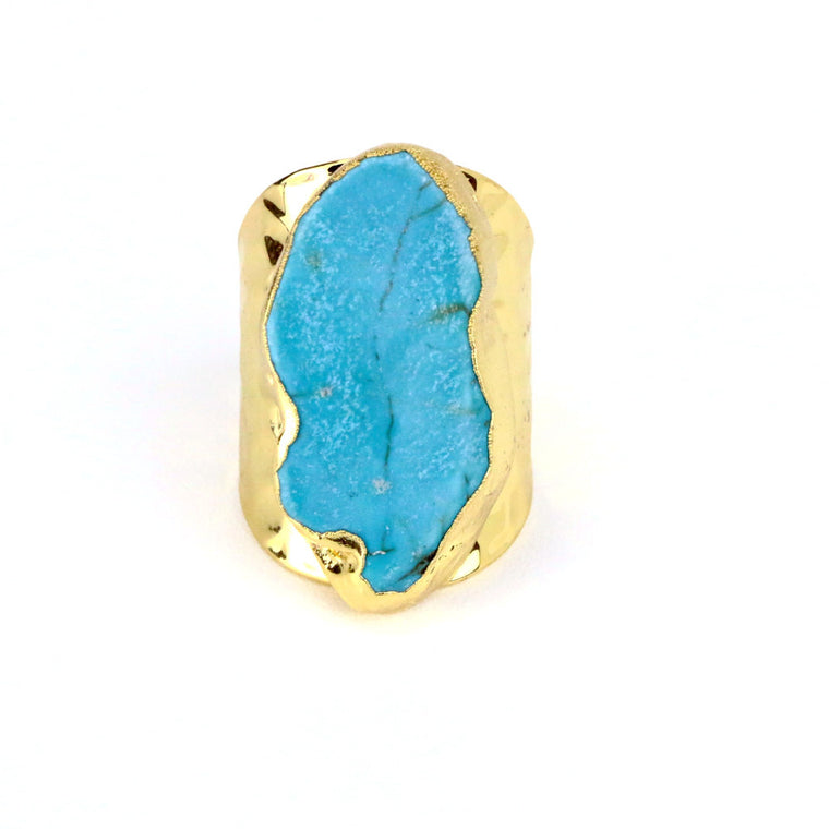 Raw Blue Turquoise Cuff Gold Ring