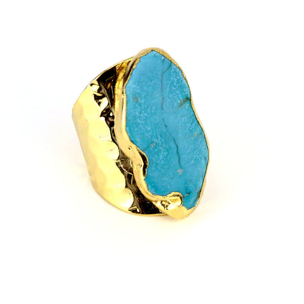 Raw Blue Turquoise Cuff Gold Ring