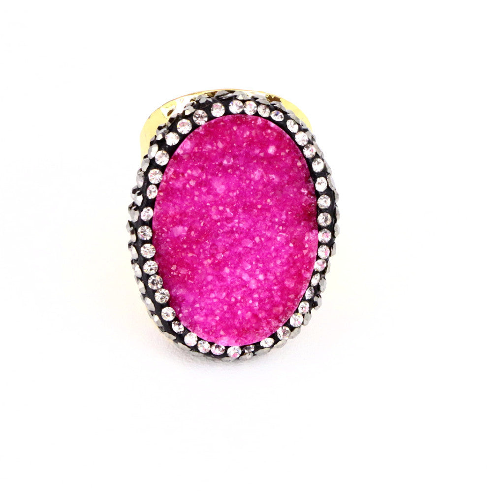Pink Druzy Agate Gemstone Ring
